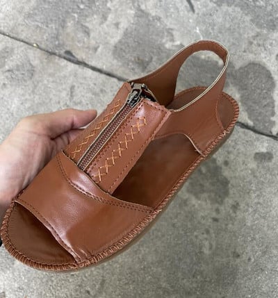 Nyári Női Cipők Szandálok Pu Bőr Komfort Anya Cipők Cipzár Lapos Egyszínű Nagy méretű Divat Sandalias De Mujer