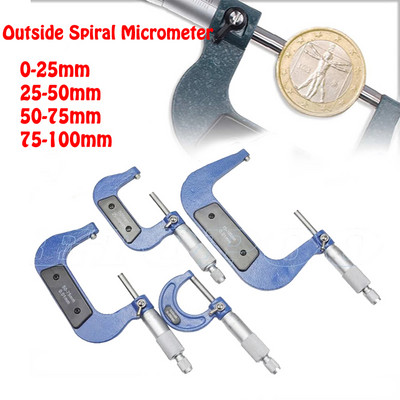 Micrometru cu spirală de exterior 0-25mm/ 25-50mm/ 50-75mm/ 75-100mm Precizie 0,01mm Calibru metric Vernier pentru instrumente de măsurare