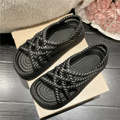 Platform Weave Hollow Design Női Slingback szandálok 2023 Nyári vakáció Beach Slides Puha, csúszásmentes, alkalmi divatos női cipők