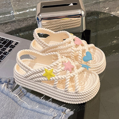 Platform Weave Hollow Design Női Slingback szandálok 2023 Nyári vakáció Beach Slides Puha, csúszásmentes, alkalmi divatos női cipők