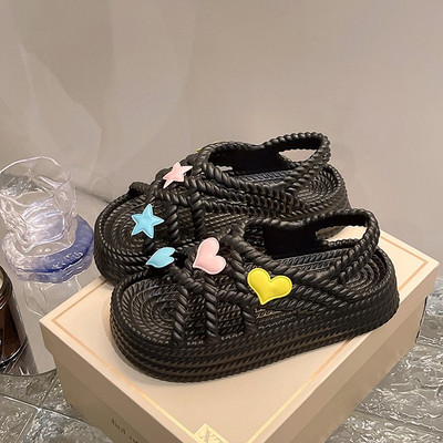 Platform Weave Hollow Design Női Slingback szandálok 2023 Nyári vakáció Beach Slides Puha, csúszásmentes, alkalmi divatos női cipők