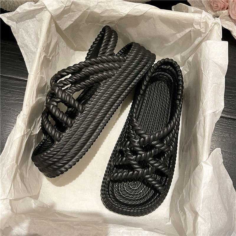 Platform Weave Hollow Design Női Slingback szandálok 2023 Nyári vakáció Beach Slides Puha, csúszásmentes, alkalmi divatos női cipők