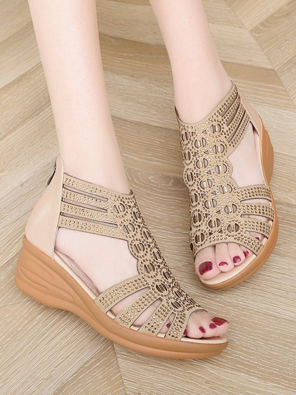 Jaunas modes ķīļveida sandales Sieviešu vasaras apavi Eleganti sieviešu Romas sandales Zīmols sieviešu sandalijas melni papēži