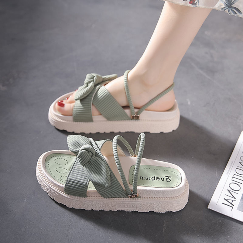 Sandale noi 2022 pentru femei, vară, stil de zână, pentru studenți, cu talpă groasă, pantofi romani pentru interior, papuci, funde