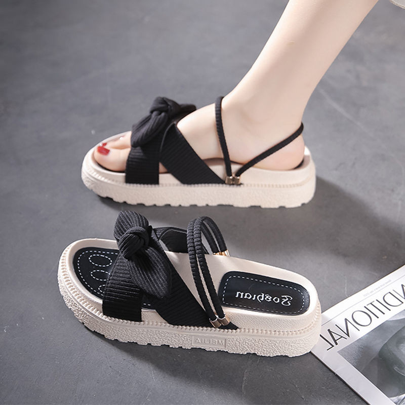 Sandale noi 2022 pentru femei, vară, stil de zână, pentru studenți, cu talpă groasă, pantofi romani pentru interior, papuci, funde