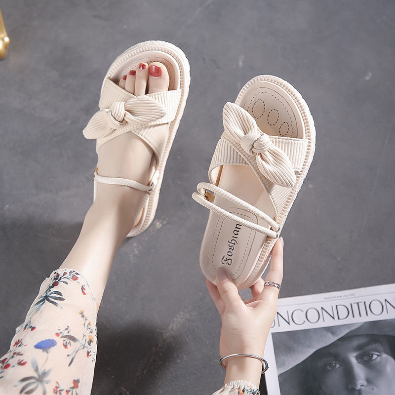 Sandale noi 2022 pentru femei, vară, stil de zână, pentru studenți, cu talpă groasă, pantofi romani pentru interior, papuci, funde