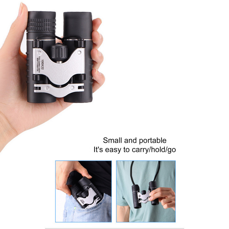 100x22 binokļi salokāmi Mini HD jaudīgi kabatas binokļi āra FMC optika augsta vāja apgaismojuma līmeņa nakts redzamības teleskops