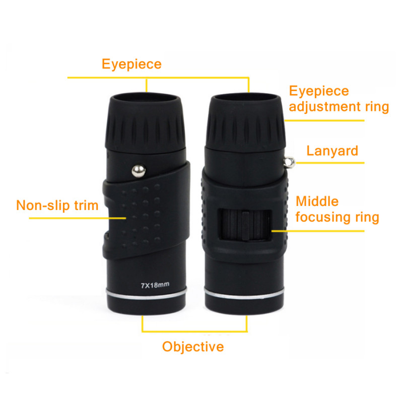 Monokulaarne teleskoop 7X18 kaetud optikaga HD kvaliteediga minimonokulaarne jahikontsert Spotting Scope Hämaras öine nägemine