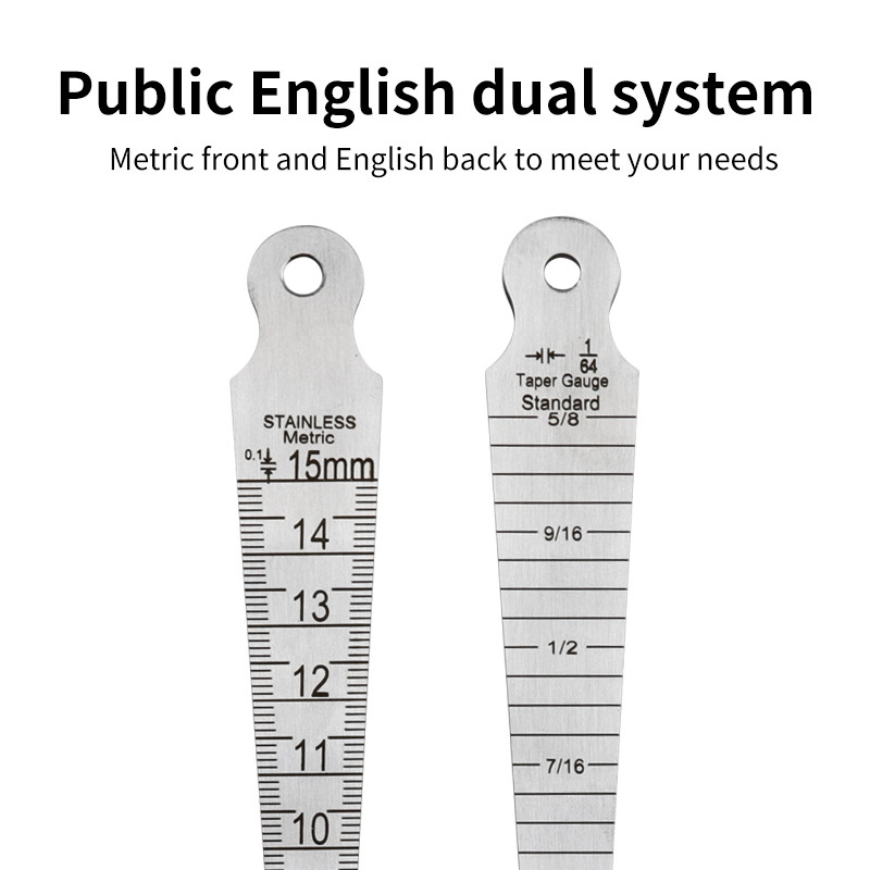 1 vnt. kūgio matuoklio jutiklis, 1–15 mm nerūdijančio plieno tarpo skylės matavimo įrankis, dvipusis pleištinės apertūros skalė