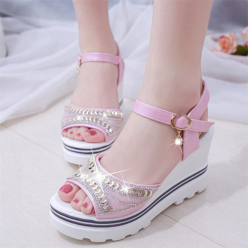 Nova platforma na klinu s ženskim sandalama Kopča s ribljim ustima s platformom s ravnim dnom Vodootporna platforma s debelim dnom Ženske cipele