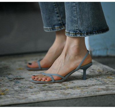 Γυναικεία πέδιλα με λουράκι πόρπης ανοιχτό γυναικείο sandalias Pu καλοκαιρινά παπούτσια Casual γυναικεία νέα Comfort Sandalia Λεπτά ψηλοτάκουνα Mujer