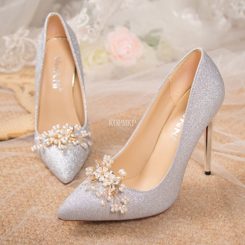 2023 Női szivattyúk hegyes orrú csillogó gyöngyök vékony magassarkú nyári menyasszonyi cipő magassarkú parti esküvői cipő Női cipő nagy 35-45