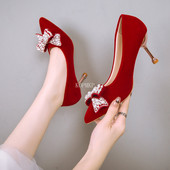 2023. aasta seksikad naiste kingad terava varbaga pumbad Flock Kleit Kõrged kontsad Paat Zapatos Mujer Bowknot Pulmad GLADIATOR vabaaja strippar 43