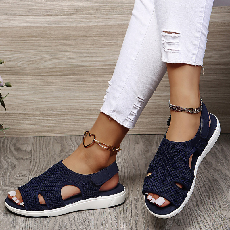 Sieviešu vasaras sieta sandales Lidojošas, plakanas, plakanas sieviešu apavi ar cilpu, ikdienas āra apavi Vienkrāsaini, ērti, dobi sieviešu apavi