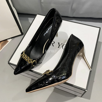 2023 Άνοιξη λουστρίνι γυναικεία παπούτσια μονό γυναικεία παπούτσια με μυτερό σέξι φόρεμα νυφικών παπουτσιών νύφης Προώθηση Scarpe Donna Con Tacco