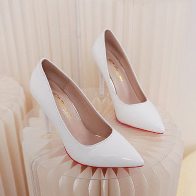 Φθινοπωρινό λουστρίνι Συνοπτικά γυναικεία παπούτσια με μυτερά παπούτσια Γραφείο ψηλοτάκουνα Pumps Sexy party Wedding shoes Shallow Heels Women 43