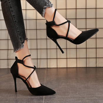 2023 г. Нови дамски велурени обувки с високи токчета с остри пръсти 9 см. Стилет, модни секси черни сватбени обувки Булчински обувки Zapatos De Mujer