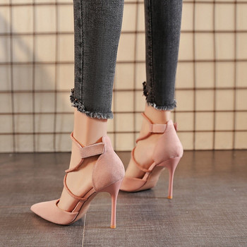 2023 г. Нови дамски велурени обувки с високи токчета с остри пръсти 9 см. Стилет, модни секси черни сватбени обувки Булчински обувки Zapatos De Mujer