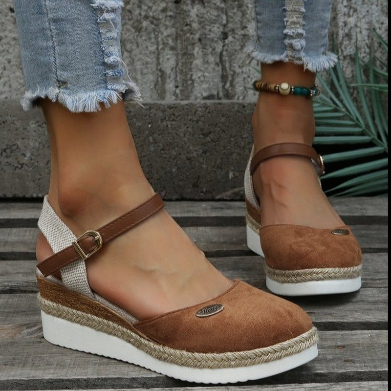 Vară Femei Lenjerie simplă 6 cm Sandale cu pană Boeme lucrate manual pentru femei Espadrile casual confortabile Pantofi cu platformă