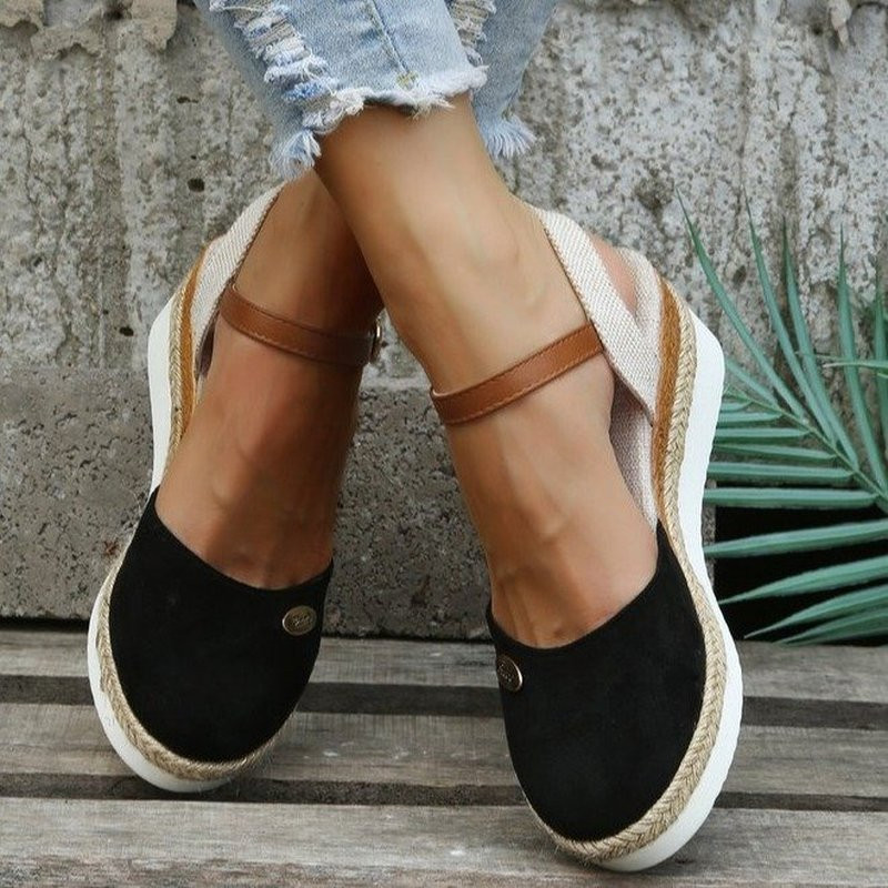 Vară Femei Lenjerie simplă 6 cm Sandale cu pană Boeme lucrate manual pentru femei Espadrile casual confortabile Pantofi cu platformă