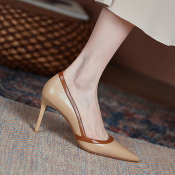Модни дамски обувки Френски ретро обувки с високи токчета Секси помпи с остри пръсти Дамски дизайнерски луксозни дамски обувки с високи токчета Елегантни плитки помпи