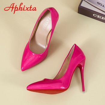 Aphixta 12 см супер високи тънки токчета помпи Дамски обувки с остри пръсти лачена сватбена цветна рокля Дамски обувки на токчета