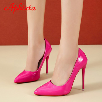 Aphixta 12 см супер високи тънки токчета помпи Дамски обувки с остри пръсти лачена сватбена цветна рокля Дамски обувки на токчета