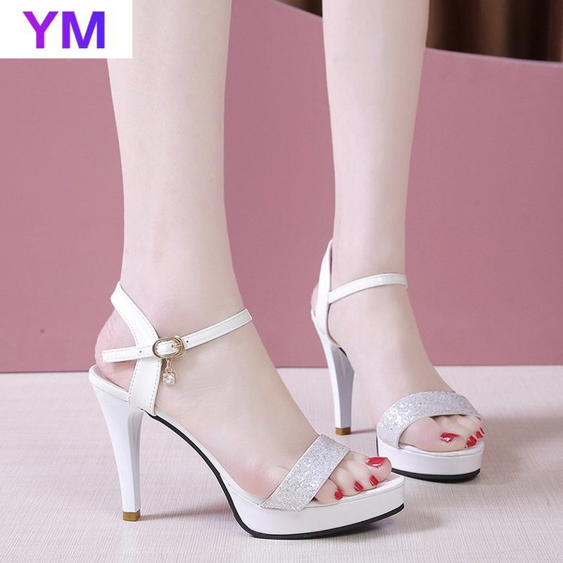 Dámske sandále béžové, plytké, sexy, krištáľové, slnečné, módne, dámske sandále, gladiátorské, s prackou, ležérne, na vysokom podpätku