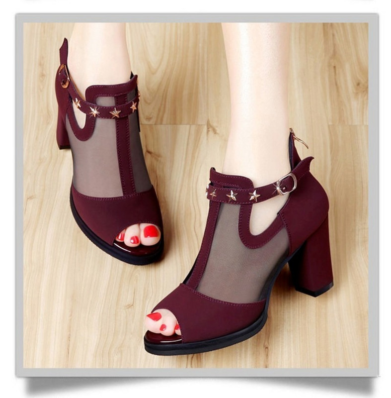 Comemore női pumpák, magas, vastag, fekete sarkú női cipők, szegecses, hálós, cipzáras, nyitott orrú, alkalmi parti, vaskos szandálok, nyári női 2022