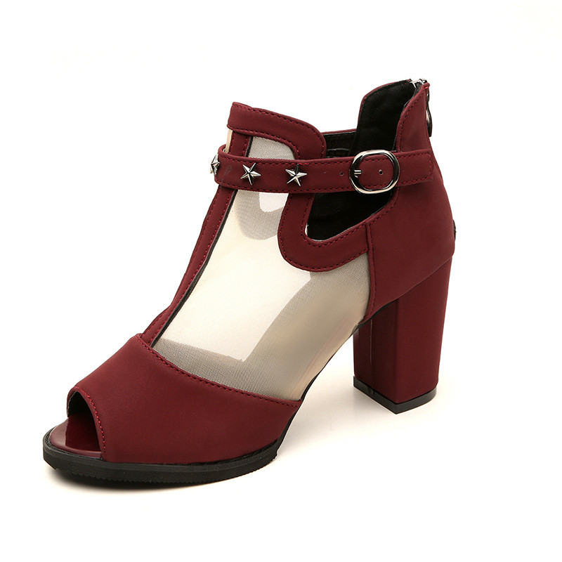 Comemore női pumpák, magas, vastag, fekete sarkú női cipők, szegecses, hálós, cipzáras, nyitott orrú, alkalmi parti, vaskos szandálok, nyári női 2022