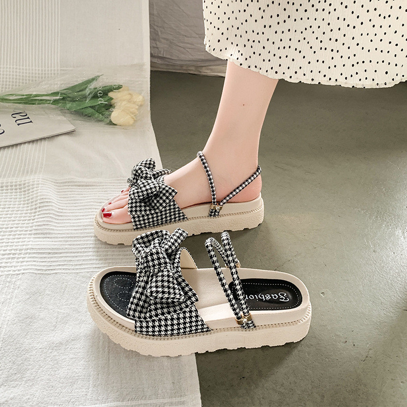 Moda coreeană 2022 pentru femei, papuci de plajă doi-în-unul, sandale, stil zână, talpă groasă, papuci de plajă pentru femei, cu nod fluture