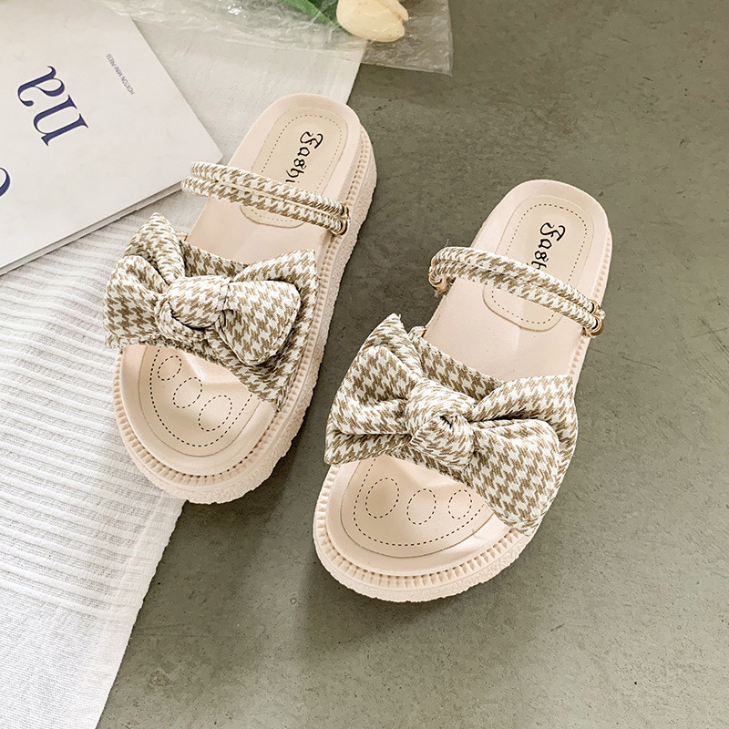 Moda coreeană 2022 pentru femei, papuci de plajă doi-în-unul, sandale, stil zână, talpă groasă, papuci de plajă pentru femei, cu nod fluture