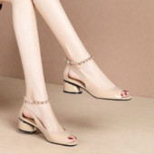 Pehmest nahast PeepToe sandaalid, naine, 2022. aasta suvekingad emale, Office Lady madalad kontsad, keti pahkluu rihm, VALGE, APRIKOOS, Dropshipping