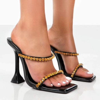 2022 Луксозни дамски модни помпи Тънък ток Блестяща гумена подметка с кристали Секси парти обувки за сватбена рокля Дамски дамски качествени