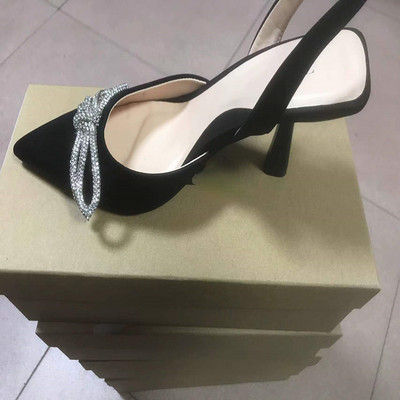 ZA 2022 Nové dámske topánky so špicatou špičkou, plytké telové topánky s ružovými diamantmi, nízky podpätok, remienky vzadu, dámske topánky 2020