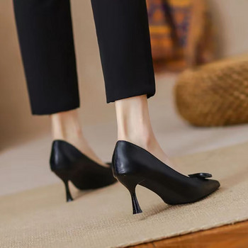 Ανοιξιάτικα φθινοπωρινά γυναικεία παπούτσια Μαύρα ψηλοτάκουνα παπούτσια βάρκας Παπούτσια ρηχά φόρεμα με μυτερές αντλίες στιλέτα για γυναικείο λεπτό τακούνι 1034N