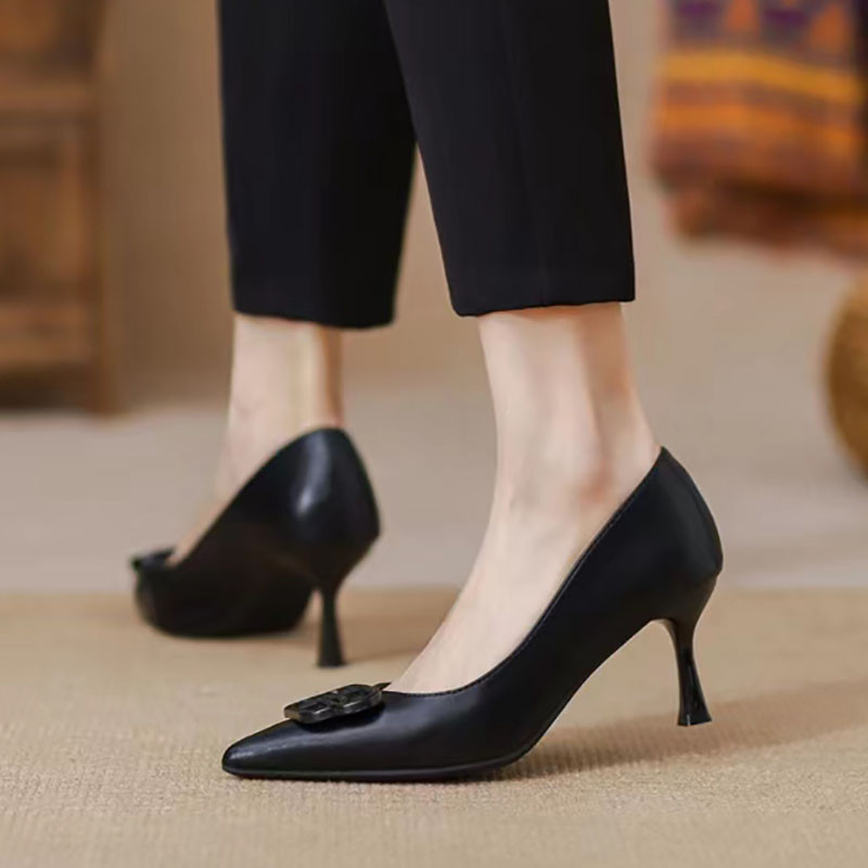 Pavasara rudens sieviešu apavi melni augstpapēžu kurpes laivu kurpes sekla kleita kurpes ar smailiem purngaliem pumpas stileti sievietēm, tievs papēdis 1034N