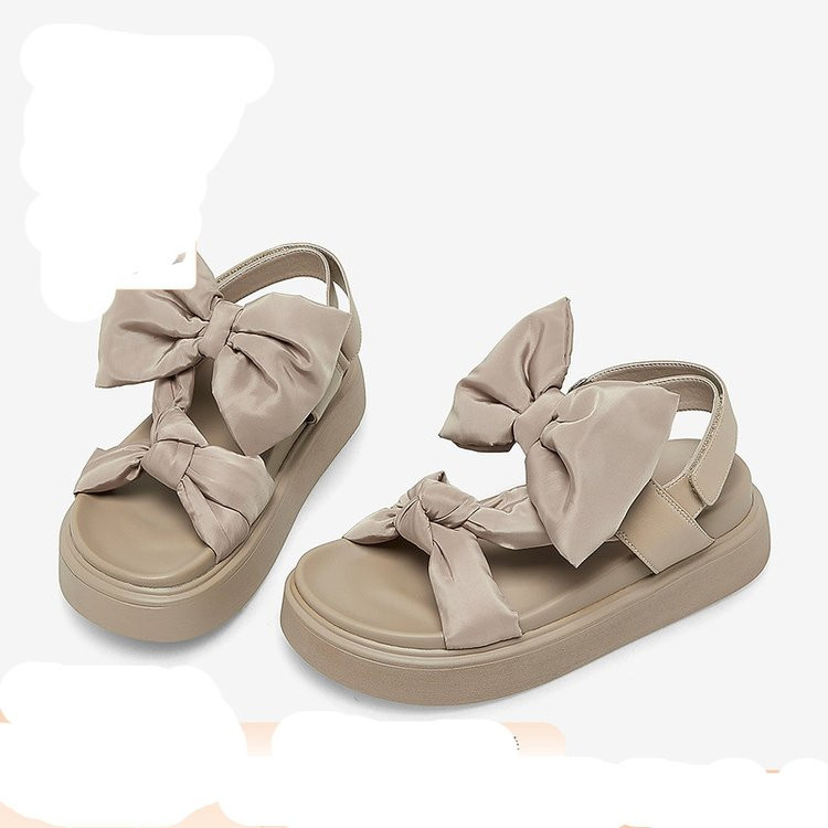 Sandale plate pentru femei 2023 Noua bandă de decorare cu fundă în stil retro, gură superficială, la modă, sandale confortabile pentru femei, papuci