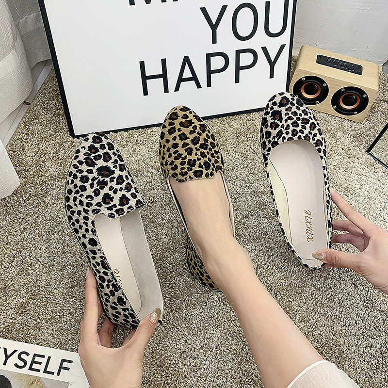 2020, noua toamnă pentru femei, pantofi cu slip on, pantofi cu imprimeu leopard, pantofi ocazional, pantofi pentru fete, balerină, mărime mare, cu gură adâncă