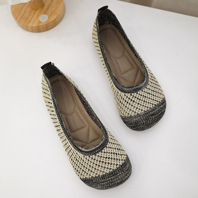 2023 Nové ležérne topánky Patchwork Diery Baleríny Dámske okrúhle špičky Pletené látkové mokasíny Dámske tenisky na plochom podpätku