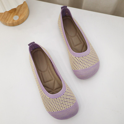 2023 Nové ležérne topánky Patchwork Diery Baleríny Dámske okrúhle špičky Pletené látkové mokasíny Dámske tenisky na plochom podpätku