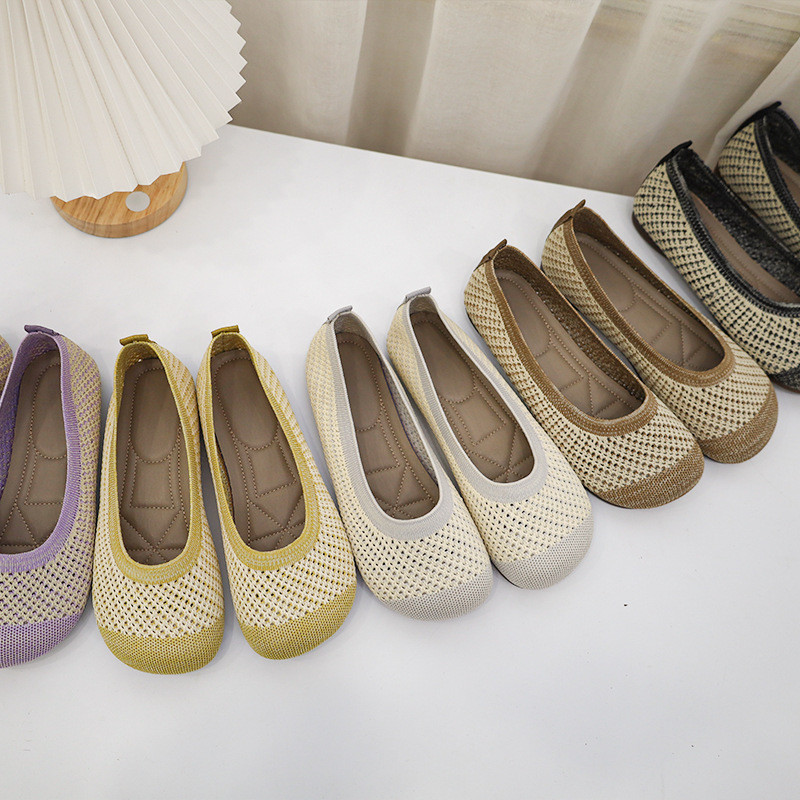 2023 Nové ležérne topánky Patchwork Diery Baleríny Dámske okrúhle špičky Pletené látkové mokasíny Dámske tenisky na plochom podpätku