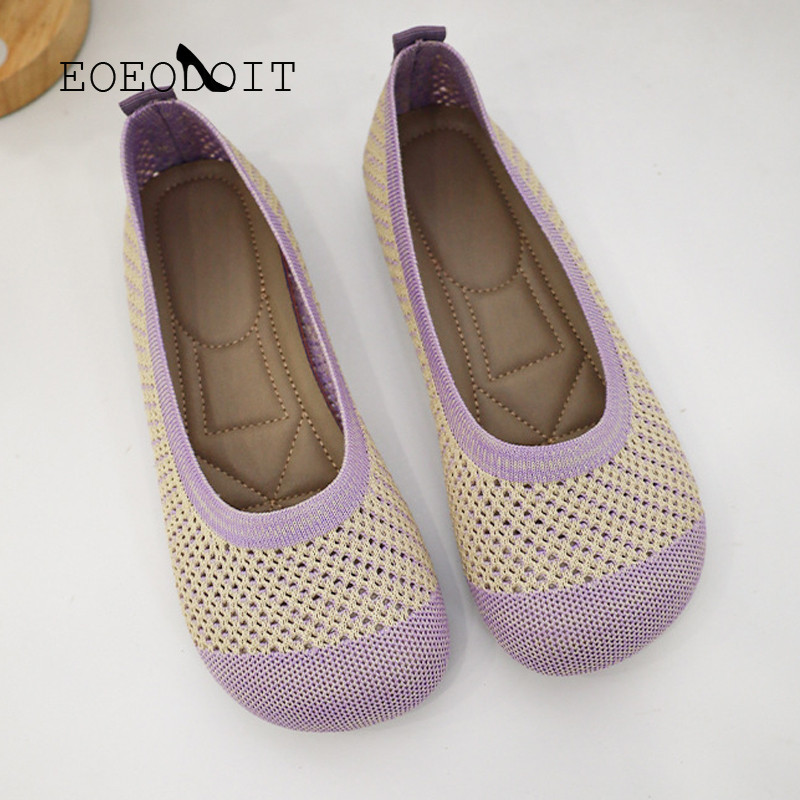 2023 Nové ležérne topánky Patchwork Diery Baleríny Dámske okrúhle špičky Pletené látkové mokasíny Dámske tenisky na plochom podpätku
