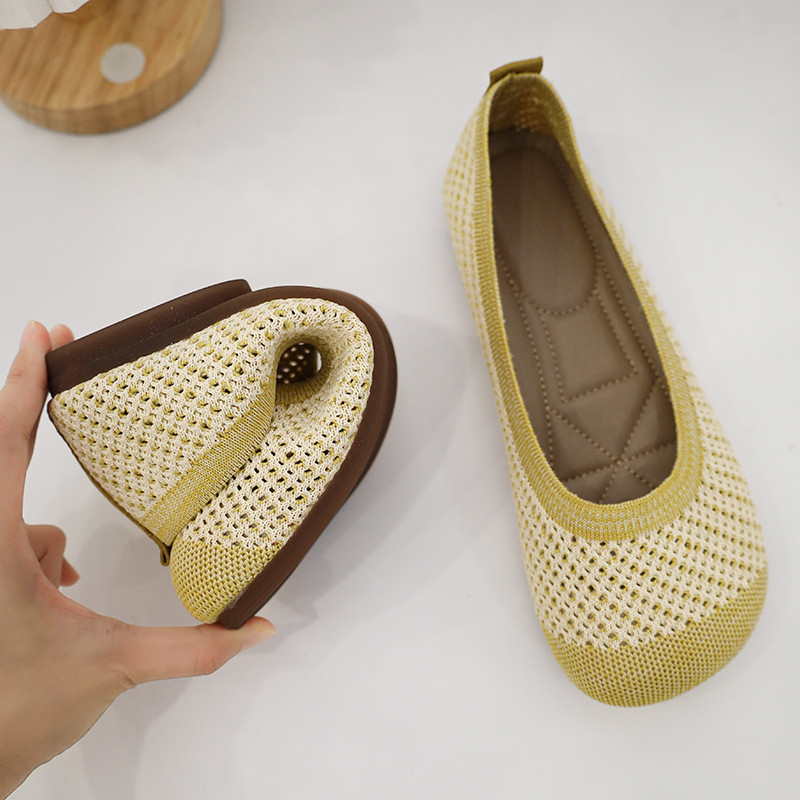 2023 Nové ležérne topánky Patchwork Diery Baleríny Dámske okrúhle špičky Pletené látkové mokasíny Dámske tenisky na plochom podpätku