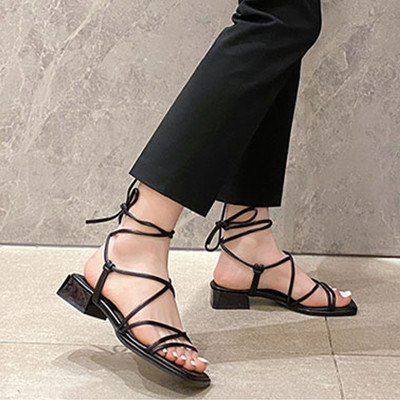 Márka Női Divatos keresztkötésű középsarkú szandál Cipő Új 2023-as nyár, szögletes orrú ruha szivattyúk Slingback Chunky Femme Zapatillas