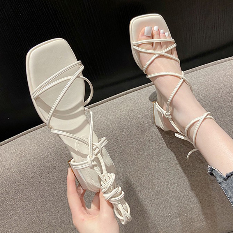 Márka Női Divatos keresztkötésű középsarkú szandál Cipő Új 2023-as nyár, szögletes orrú ruha szivattyúk Slingback Chunky Femme Zapatillas