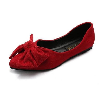 Pantofi cu talpă moale Bean Pantofi de primăvară pentru femei cu vârf ascuțit Pantofi plati cu papion negru Sweet Single Mari 41 43 Pantofi pentru studentă