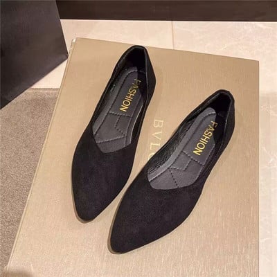 Pantofi cu talpă moale Bean Pantofi de primăvară pentru femei cu vârf ascuțit Pantofi plati cu papion negru Sweet Single Mari 41 43 Pantofi pentru studentă