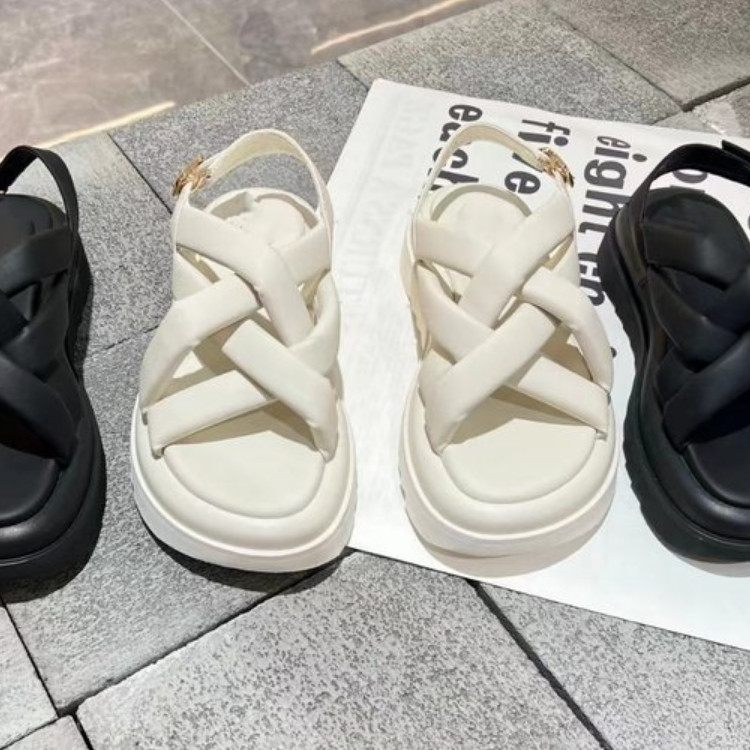 Sandale de vară 2023, cu fund gros, cu vârf rotund, sandale de damă, pantofi romani pentru femei, sandale cu platformă, cruci împletite, pantofi pentru femei