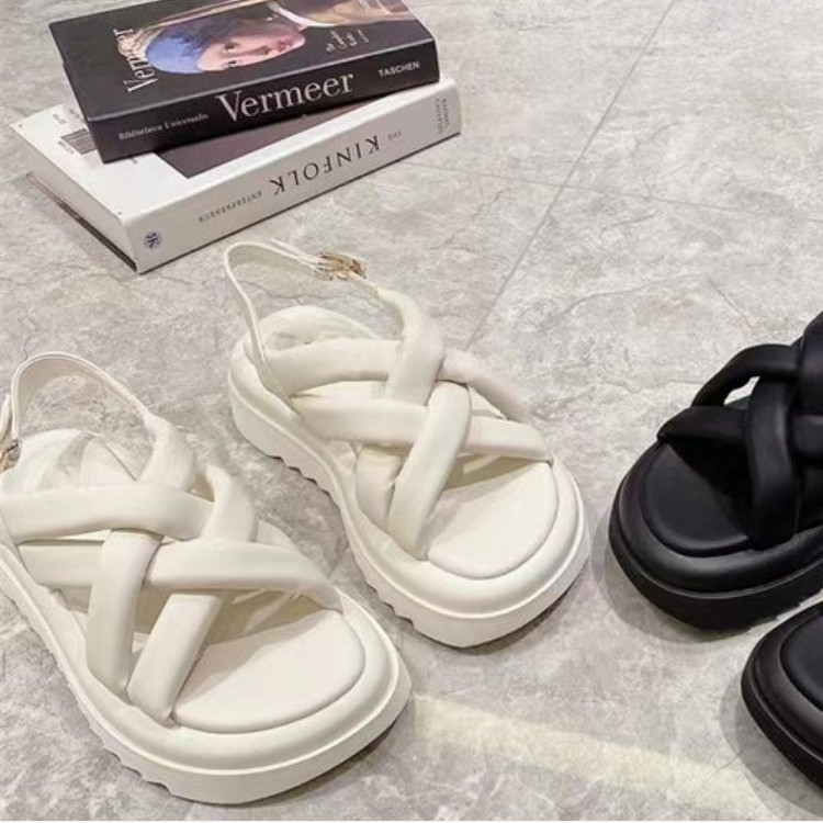 Sandale de vară 2023, cu fund gros, cu vârf rotund, sandale de damă, pantofi romani pentru femei, sandale cu platformă, cruci împletite, pantofi pentru femei